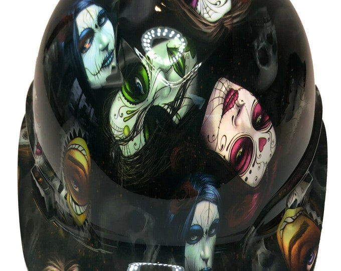 Custom Hydro Dipped Hard Hat Ridgeline Cap Style Day Of The Dead Sugar Skulls