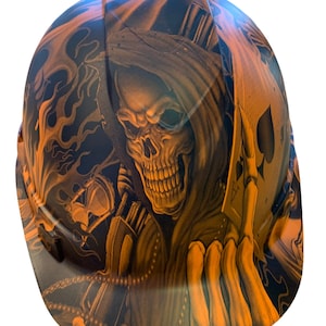 Custom Hydro Dipped Hard Hat Ridgeline Cap Style Orange Ace Of Skulls Vented