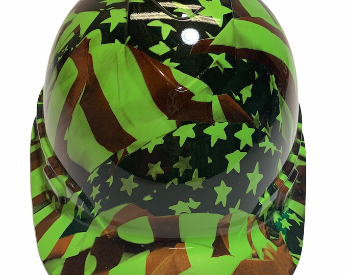Custom Green American Flag Hard Hat Ridgeline Cap Style