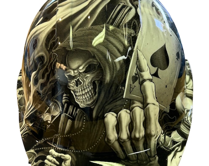 Custom Bullard Hard Hat Hydrodipped White Ace of Skulls