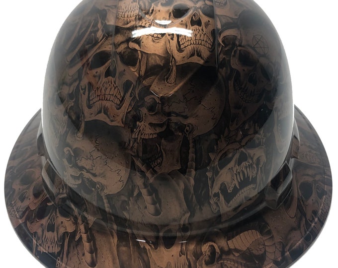 Custom Hard Hat Ridgeline Full Brim Copper Metallic Demented Skulls