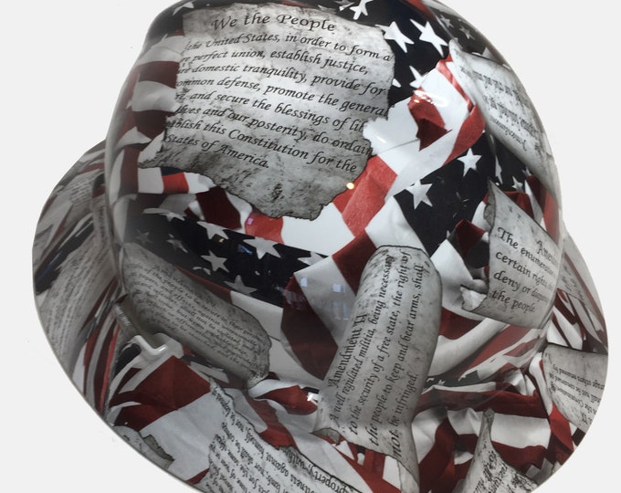 Custom Hydro Dipped Hard Hat Amendments American Flag Full Brim MSA