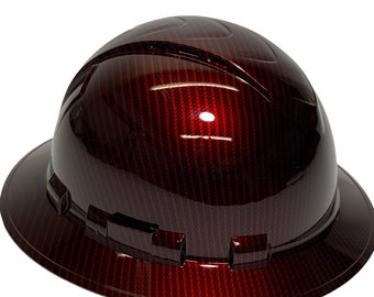 Custom Hard Hat Vented Red Kandy Carbon Fiber Hydro Dipped Full Brim Ridgeline