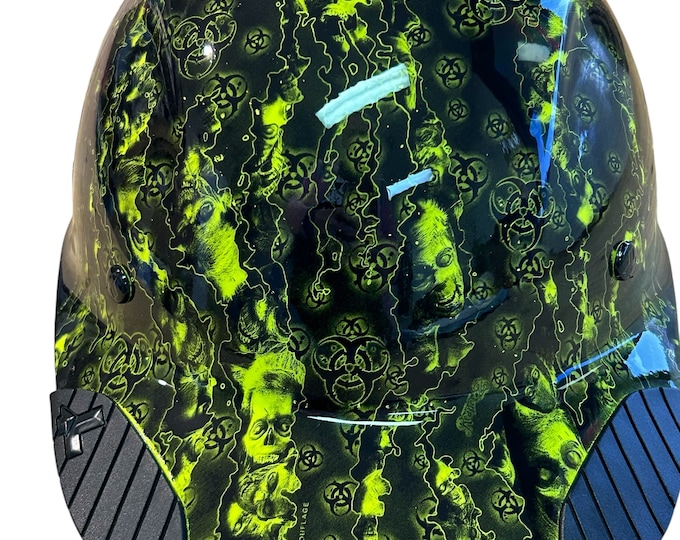 Custom Hydro Dipped Black and Hivis Yellow Bio Hazard Lift DAX Fifty 50 Carbon Fiber HDC50C-20GC Cap Style HardHat