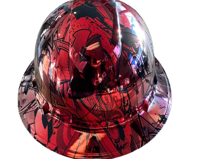 Custom Ridgeline Full Brim Hard Hat Chrome Kandy Red Center Graffiti