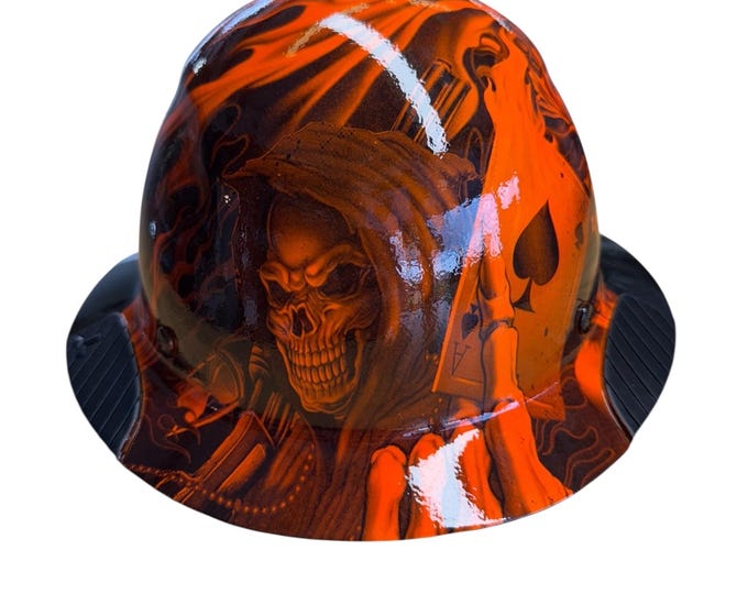 LIFT DAX Carbon Fiber Hard Hat HDF50C-19OC Custom Orange Ace of Skulls Full Brim