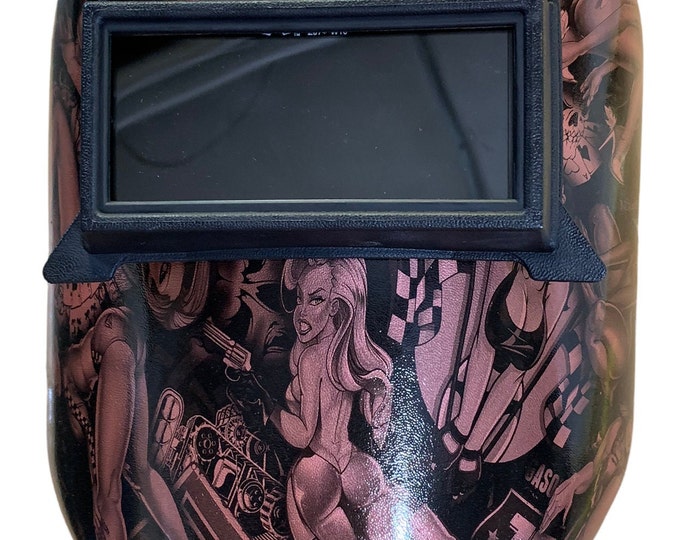 Hydro Dipped Custom Welding Helmet WHP100 Pearl Pink Naughty Boy