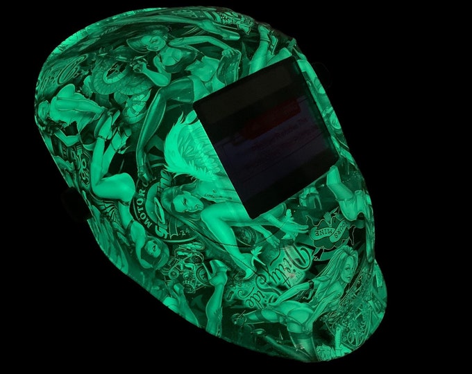 Hydro Dipped Custom Welding Helmet AUTO DARK WHAM10 Series White to  Green Glow in the Dark Naughty Boy