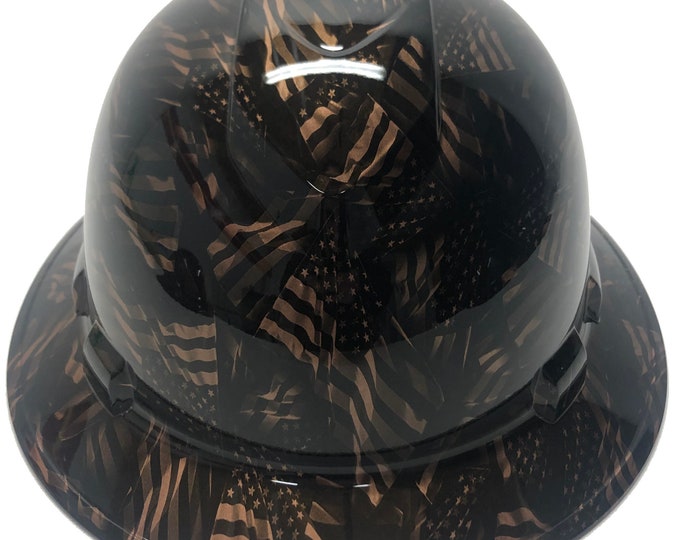 Custom Hydro Dipped Hard Hat Ridgeline Full Brim Copper Metallic Negative American Flags