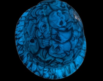 Hydro Dipped Hard Hat Custom White to Blue Glow in The Dark Insanity Skulls Full Krempe Ridgeline