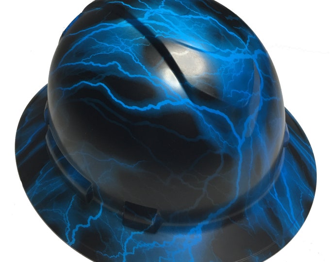 Custom Hard Hat Oriental Blue Lightning Full Brim Ridgeline