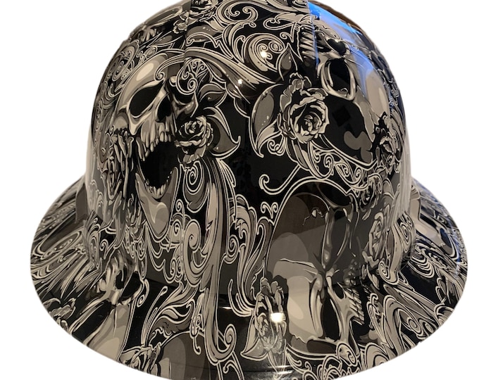 Hard Hat Ridgeline Full Brim Custom HydroDipped White Filigree Skulls