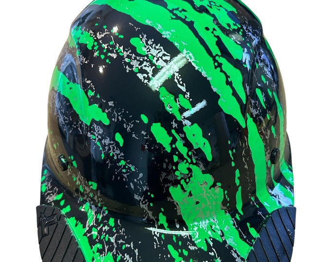 Custom Hydro Dipped Black and Green Marble Splash Lift DAX Fifty 50 Carbon Fiber  Cap Style HardHat