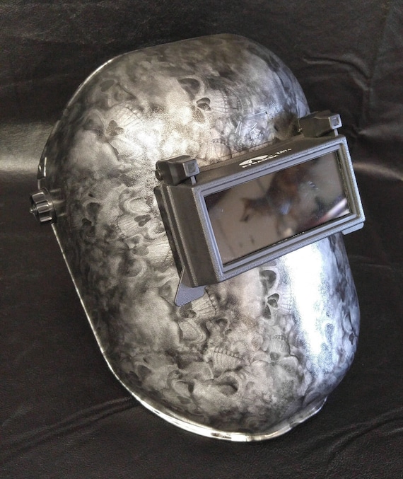 Hydro Dipped Custom Welding Helmet WHP100 Silver Metallic SKULLS