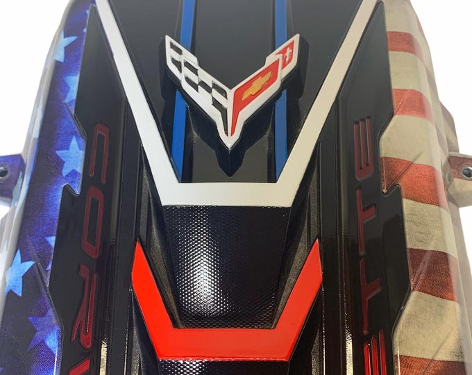 2020-2024 C8 Corvette Engine Cover Stars and Stripes w corvette Red letters