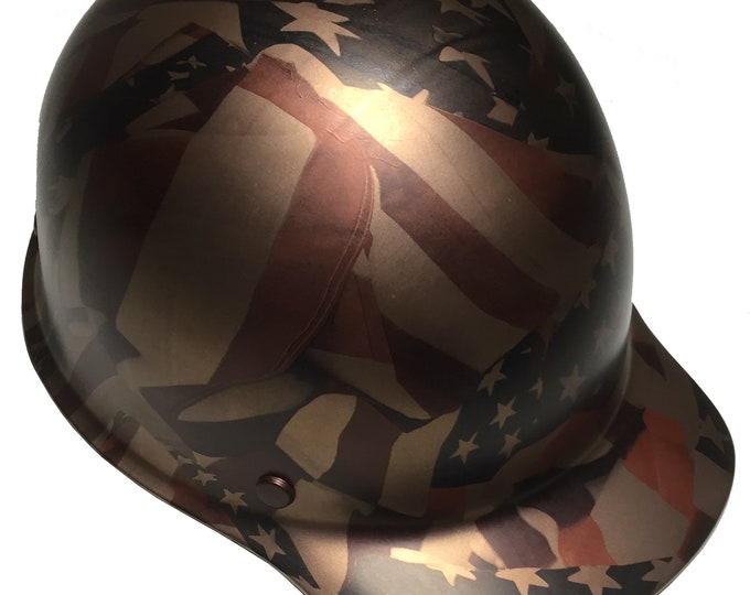 Custom Hard Hat Copper Metallic American Flags MSA SkullGard Cap Style