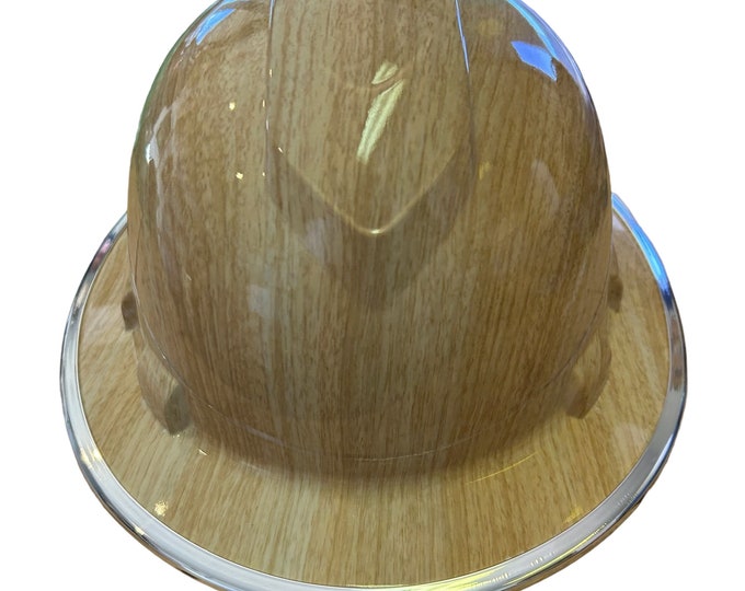 Hydro dip Hard Hat White Oak Wood Grain Pyramex Ridgeline Protective w/ chrome edgegard