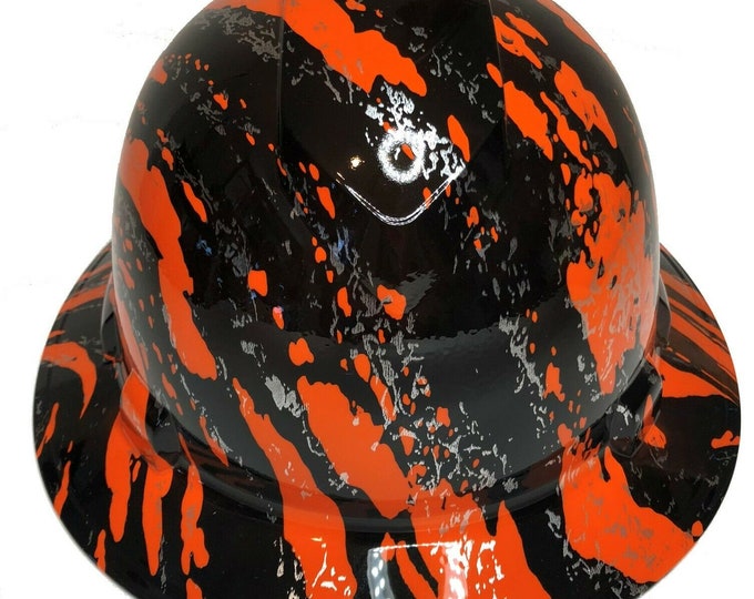Hydro Dipped Hard Hat Ridgeline Full Brim Custom Orange Marble Splash