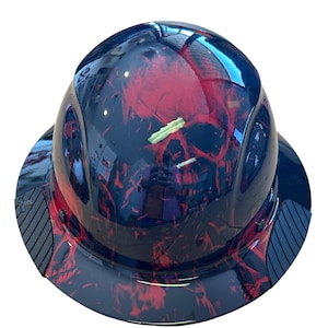 Custom Hydro Dip Red snd Black 50/fifty Flaming Skulls Lift Fiber Resin Full Brim Hardhat