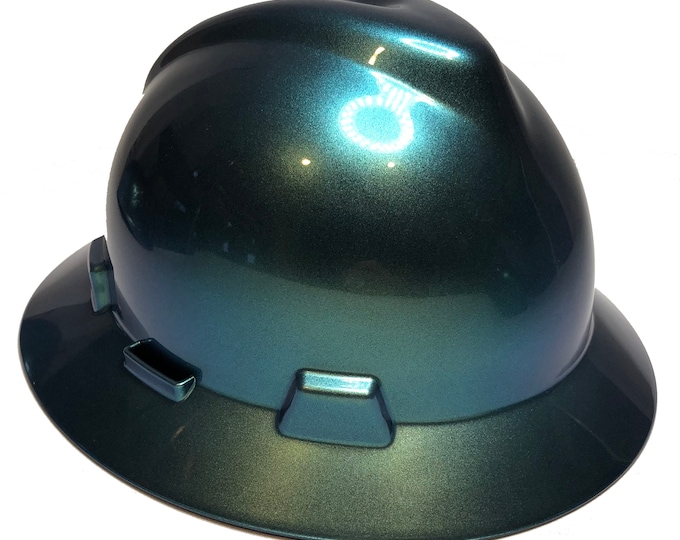 Custom Painted Hard Hat Blue Green Chameleon MSA Full Brim