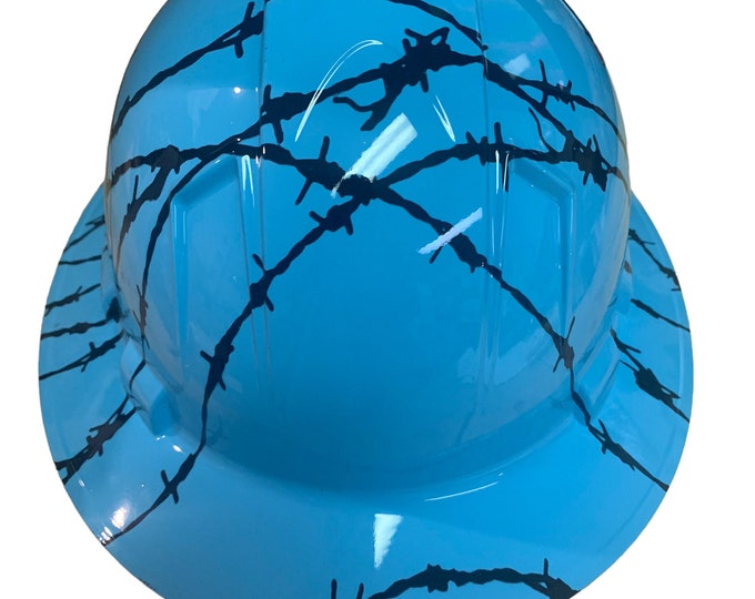 Custom Hard Hat Teal Blue Barbed Wire Full Brim Ridgeline