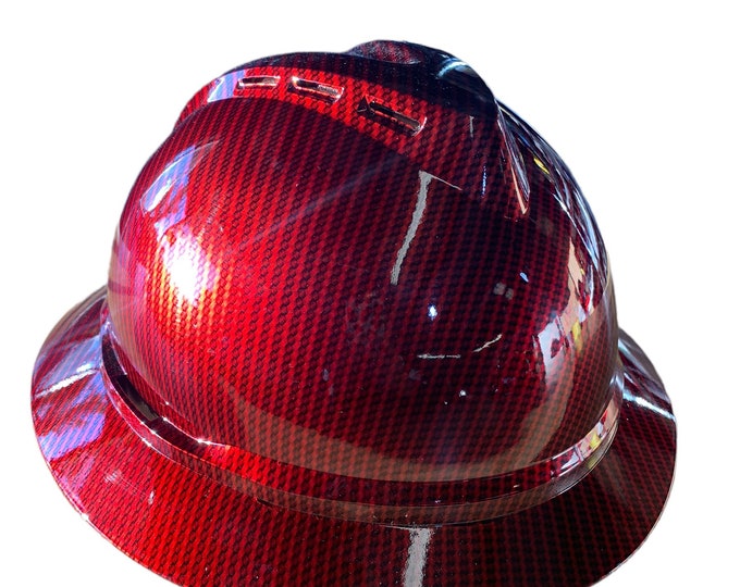 Hard Hat MSA V-Gard 500 Vented Full Brim Custom Kandy Red Carbon Fiber Hydro Dipped