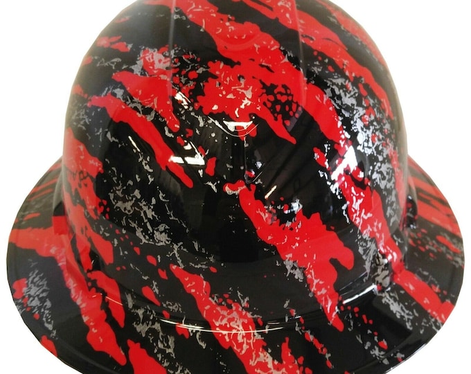 Hydro Dipped Hard Hat Ridgeline Full Brim Custom Red Marble Splash