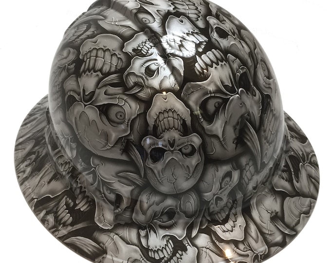 Custom Hard Hat Pearl White Insanity Skulls Full Brim Ridgeline