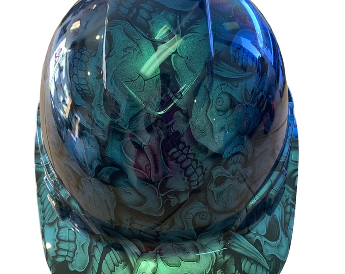 Hard Hat Ridgeline Cap Style Blue Green Chameleon Insanity Skulls Hydro Dipped