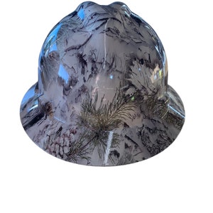 Custom Hard Hat White Thunder Ridge Camo Hydro Dipped Full Brim MSA V-Gard