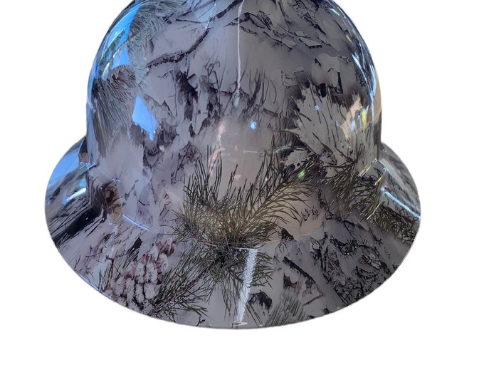 Custom Hard Hat White Thunder Ridge Camo Hydro Dipped Full Brim MSA V-Gard