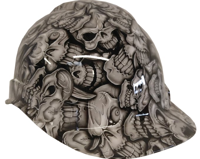 Custom Hydro Dipped Hard Hat White Insanity Skulls Ridgeline Cap Style