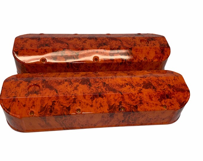 Custom Hydro Dipped Hugger Orange Flames Chevy Big Block Valve Covers Mr Gasket 6822G