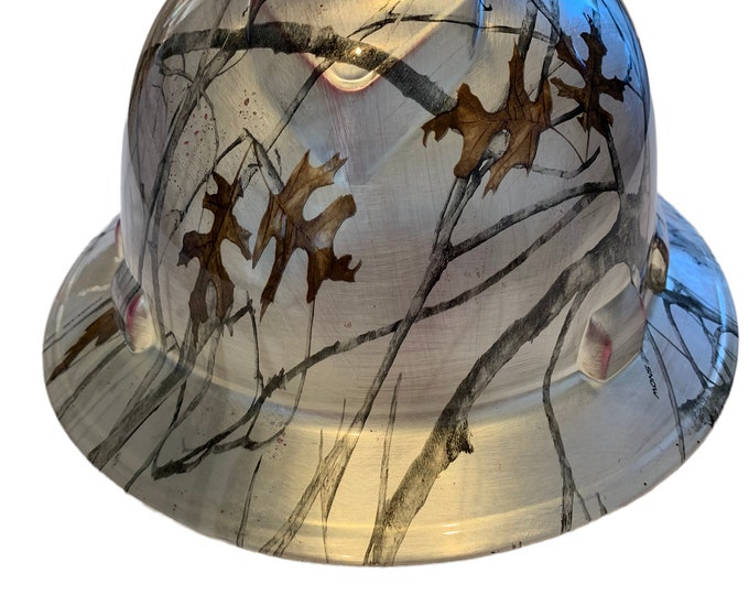 Custom Hard Hat Tarnished Silver/Pink Snow Camo Full Brim Ridgeline