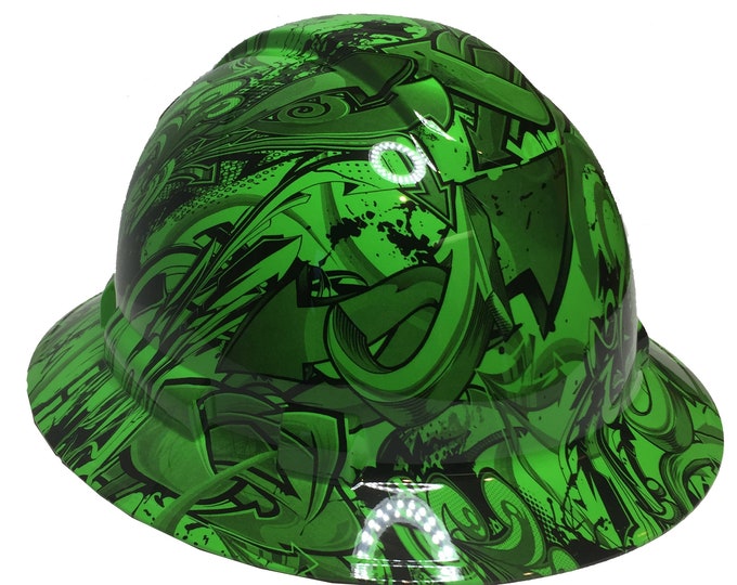 Custom Hard Hat Alien Green Graffiti Full Brim Ridgeline