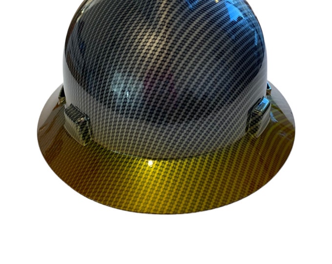 Custom Hard Hat Carbon Fiber w/ Kandy Sunset Brim Hydro Dipped Full Brim MSA