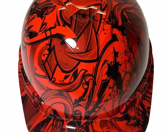 Custom Hydro Dip Hard Hat Ridgeline Cap Style Custom Red Graffiti
