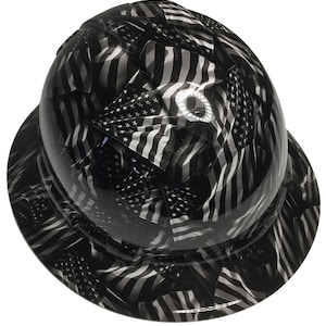 Custom Hydro Dipped Hard Hat White Negative American Flags Ridgeline Full Brim