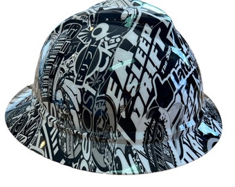 Custom Hydro Dipped White Drifter MSA V-gard Full Brim Hard Hat