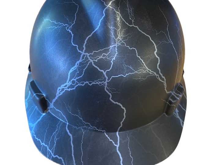 Hard Hat MSA V-Gard Cap Style Custom Hydro Dipped Silver Lightning