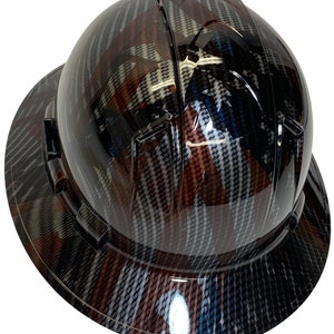 Custom Hydro Dipped  Carbon Fiber American Flags Ridgeline Full Brim Vented Hard Hat