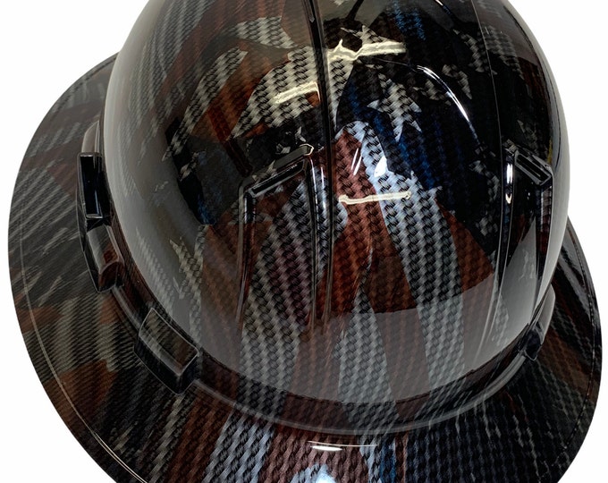 Custom Hydro Dipped  Carbon Fiber American Flags Ridgeline Full Brim Vented Hard Hat