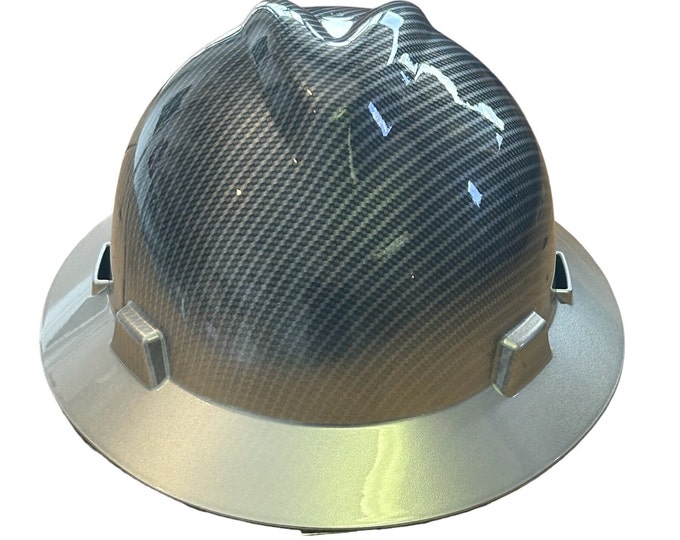 Custom Hard Hat Carbon Fiber w/ Silver Brim Hydro Dipped Full Brim MSA