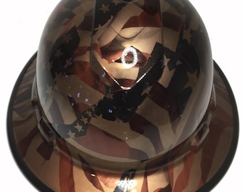 Hard Hat Ridgeline Full Brim Custon Hydro Dipped Copper Metallic American Flags W/ Black EdgeGard