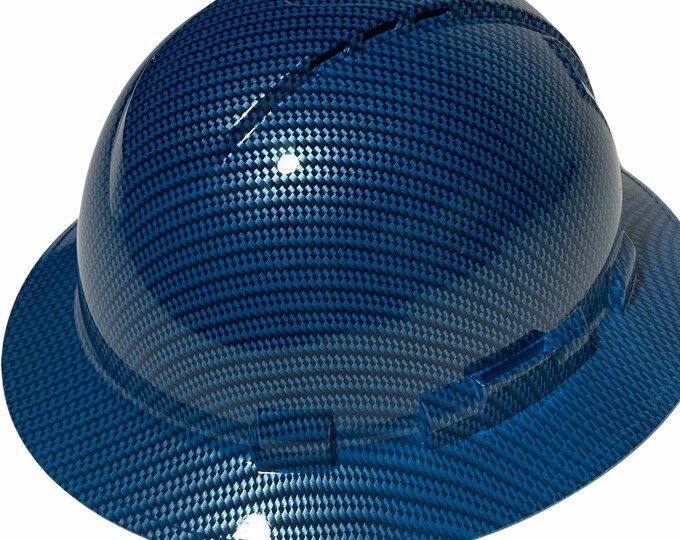 Custom Hard Hat Carbon Fiber Hydro Dipped W/ Teal Full Brim Vented Ridgeline