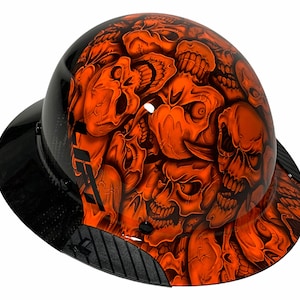 Benutzerdefinierte Hydro Dipped Schwarz und Orange Insanity Skulls Lift DAX Fifty 50 Carbon Fiber HDF50C-19OC HardHat mit voller Krempe