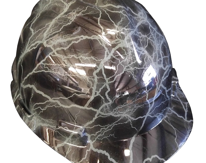 Hard Hat MSA V-Gard Cap Style Custom Gray Lightning