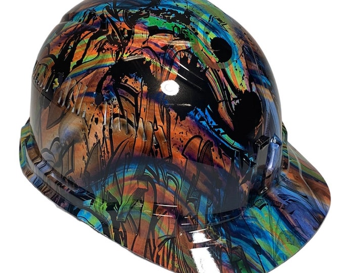 Custom Oil Slick Graffiti Hydro Dipped Klein Tools Hard Hat Cap Style Vented