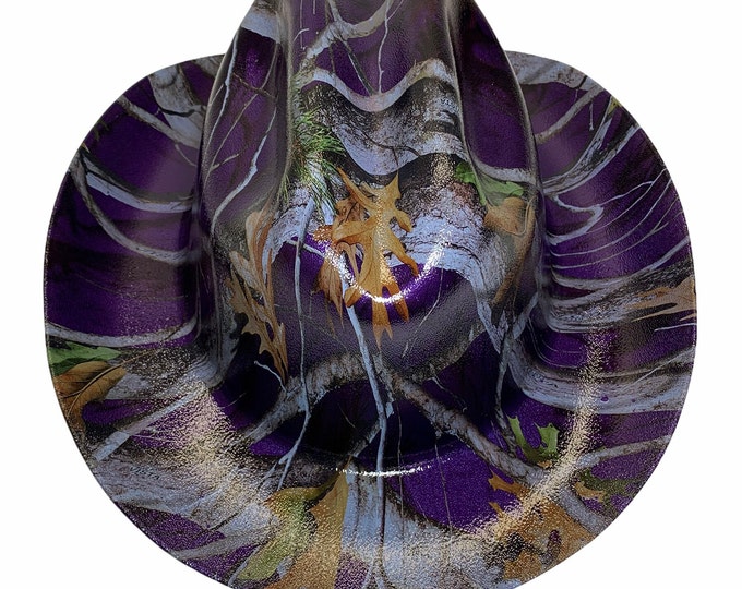 Custom Hydro Dipped Western Outlaw Hard Hat  Purple Vista Camo Cowboy Hat