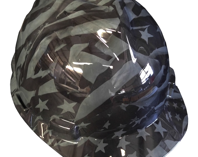 HArd Hat MSA V-Gard Cap Style Custom Gray Midnight American Flags